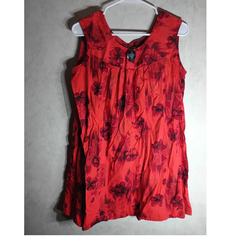 Vintage Hawaiian Cotton Blouse Ui Maikai Red Tropical Floral Made Hawaii Resort